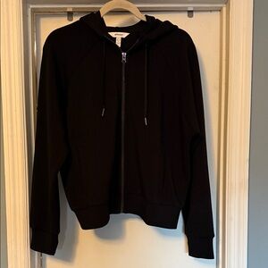 SPANX Black Hooded Zip-Up Cropped Jacket
